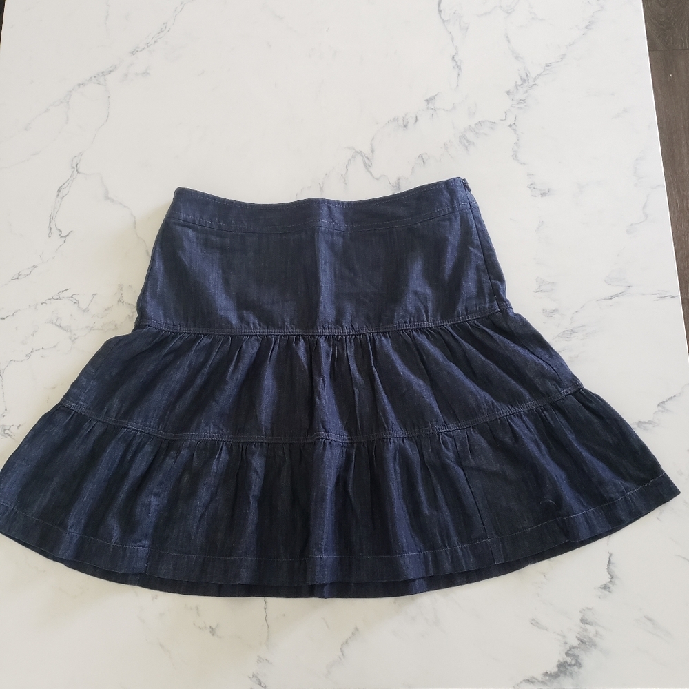 Ann Taylor Loft Tiered Chambray Skirt Dark Blue Womens Size 8 P